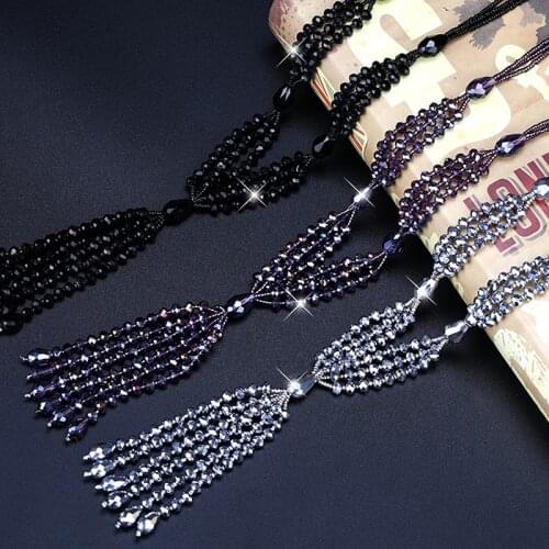 2021 Summer New Boho Shiny Crystal Beads Long Necklace Women Kpop Tassel Sweater Chain Fashion Lady Neck Decoration
