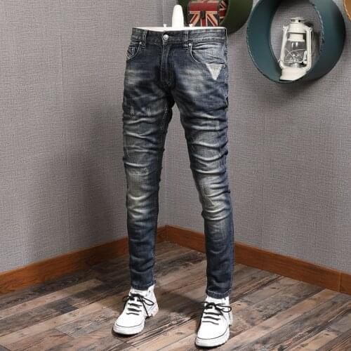 Autumn New Mens Embroidered Blue Jeans Fashion Casual Straight Slim Fit Pants Korean Style Cotton Denim Trousers