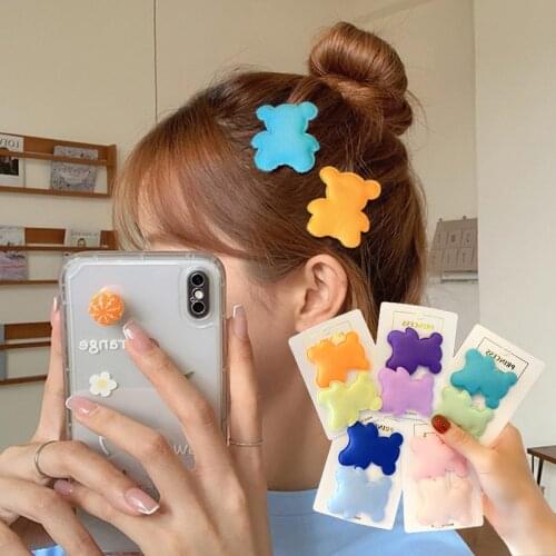 2Pcs/Set New Women Girls Cute Candy Colors Bears Hair Clips Sweet Hairpins Lovely BB Barrette Headband Fashion Hair Accessories