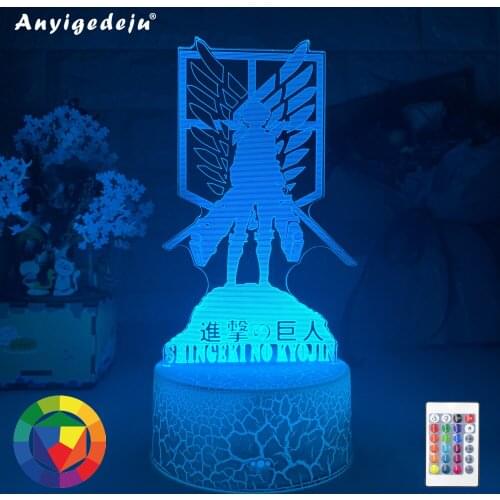 New 3d Illusion Led Night Light Wings of Liberty 7 Colors Changing Nightlight for Kid Room Decor Table Lamp Attack on Titan Gift