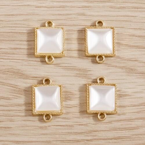 5pcs 10*15mm Charms Imitation Pearls Square Connectors Pendants DIY Making Necklaces Bracelets Earrings Jewelry Crafts Findings