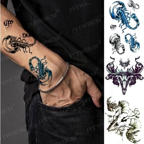Scorpion King Henna Tattoo Sticker Waterproof Temporary Tattoos Skulls Cool Stuff Evil Horns Body Art Fake Tattoo Sleev Stickers