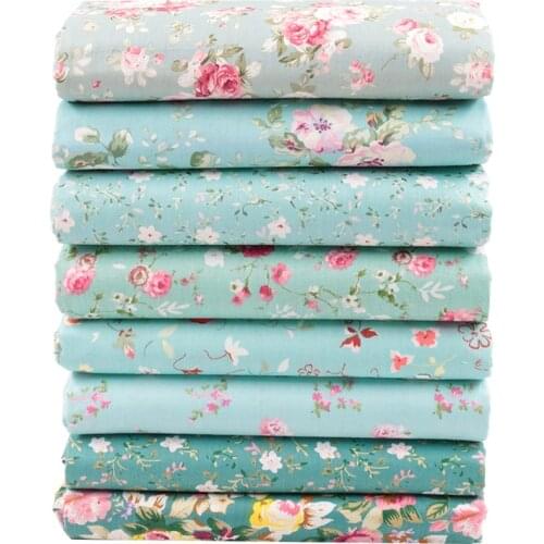 Mensugen 8pcs/lot 40cm*50cm Green Flower Floral Printed Cotton fabric for Patchwork Quilting Doll Clothes Sewing Scrapbook Cloth