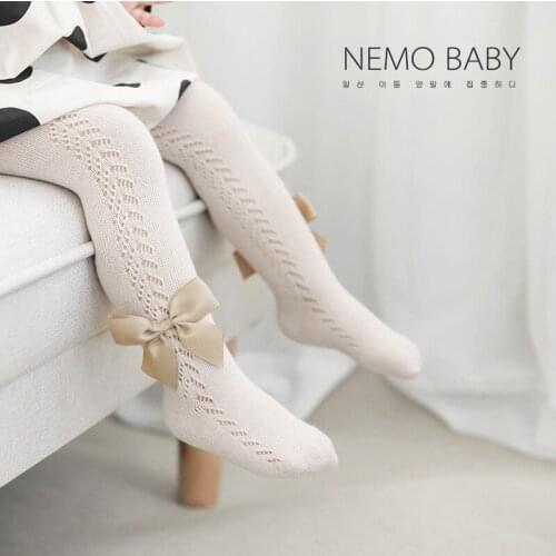 Spring/Summer New Style Shift Circle Hollow Girl Pantyhose Combed Cotton Big Bow Female Child Princess Socks