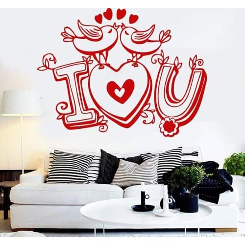 Vinyl Wall Decal I Love You Quote Birds Romantic Room Art Stickers Removable Art Mural For Bedroom Living Room Home Decor L994