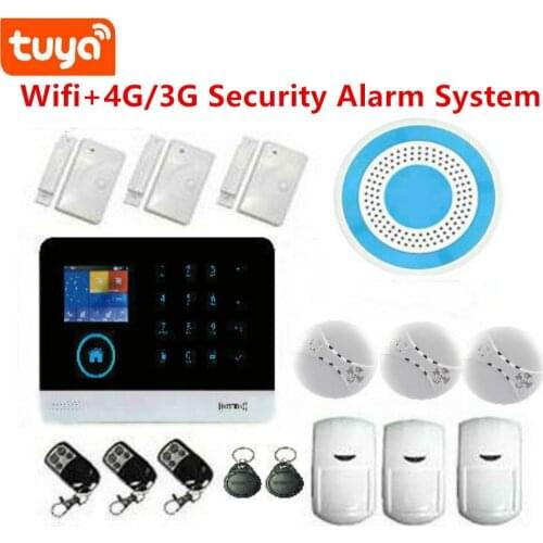 WIFI 4G GSM GPRS Home Security Alarm System Mini PIR Motion Door Detector 9 Language 2.4 inch TFT Display APP RFID Control