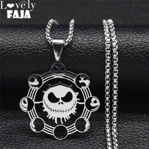 Gothic Stainless Steel Skull Moon Necklaces Pendants Women/Men Silver Color Necklaces Chain Jewelry collier gothique N7027S03