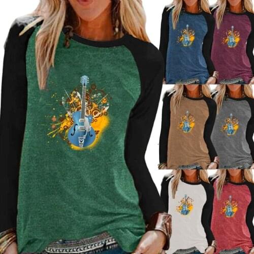 Womens Autumn and Winter New Leisure Round Neck Print Comfortable Sweat Shirt Long Sleeve Plus Size T-shirt Loose Print Top