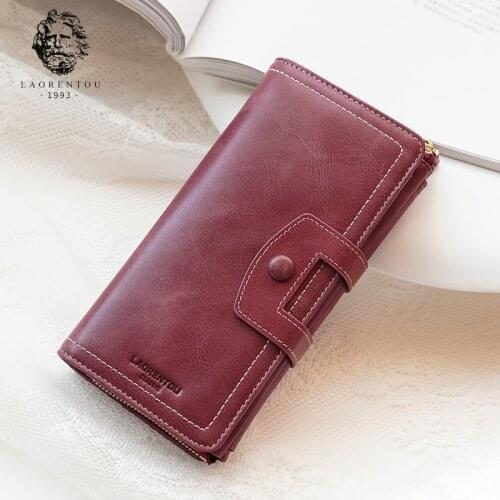 LAORENTOU Large Capacity Card Holder Female Trifold Purse Lady Phone Clutch Bag Women Long Wallet Coin Case Leather Money Bag