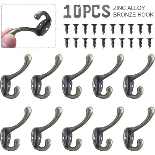 10pcs Vintage Coat Door Hooks Hangers Wall Mounted Clothes Hanging Tools With Screws Easy Mount On Flat Surface