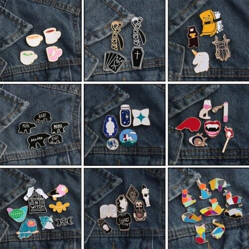 2-9 Pcs/set Fox Rabbit Bear Horse Bird Dog Unicorn Enamel Pin Brooch Hat Backpack Pins Badge Cartoon Animal Jewelry Gift For Kid