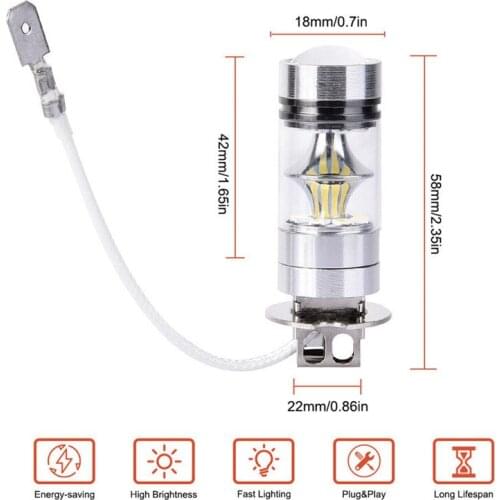 2PCS HID White 6000K LED H3 100W High Power 2828 Fog Driving DRL Light Bulb