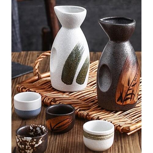 3/5Pcs Vintage Japanese Sake Set Ceramic Flagon Liquor Cup Hip Flasks Home Bar Sake White Wine Pot Creative Drinkware Gifts