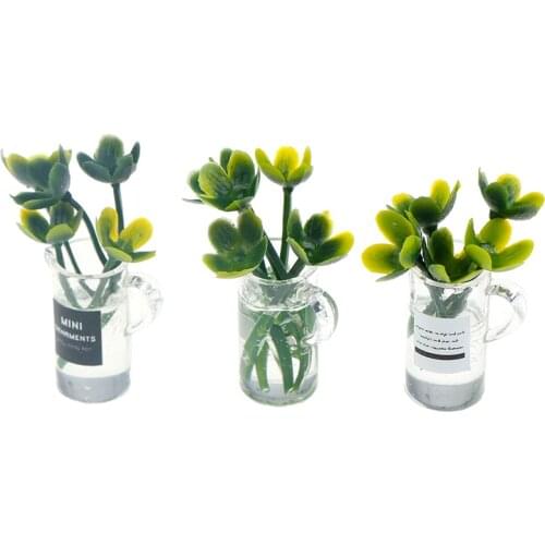 3pcs DIY Kitchen Decoration transparent Potted plant Doll Toy Dollhouse Miniature 1:12 Pot