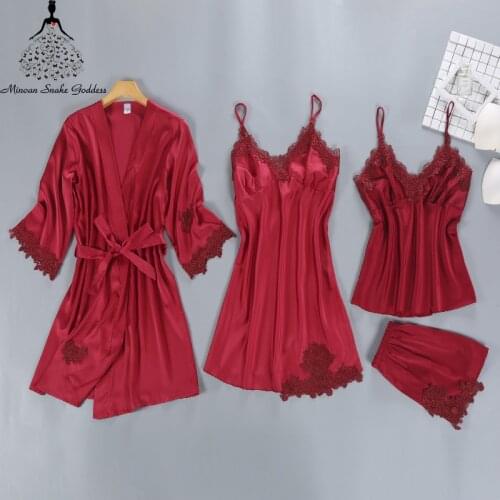 4Pcs Sexy Women Silk Pajamas For Women Satin Sexy Sleepwear Set Womens Pajamas Pyjamas Homewear Pijama Women Pajama Sets