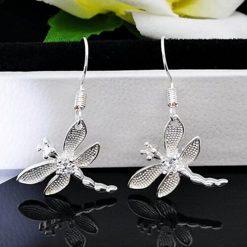 925 Silver Plated Korean Popular Zircon Inlaid Big Dragonfly Hook Earrings For Women Decoration New Fashion Temperament Jewelry