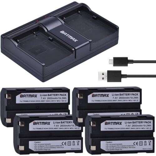 Batmax 4Pcs 2600mAh 54344 Battery+USB Dual Charger for Trimble 29518,46607,52030,38403,R8,5700,5800, R6, R7, R8