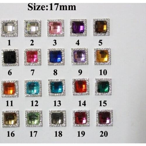 Free Shipping Wholesale 17mm 100pcs/lot Flatback Rhinestone Square Button For Hair Flower Wedding Invitation LSP13