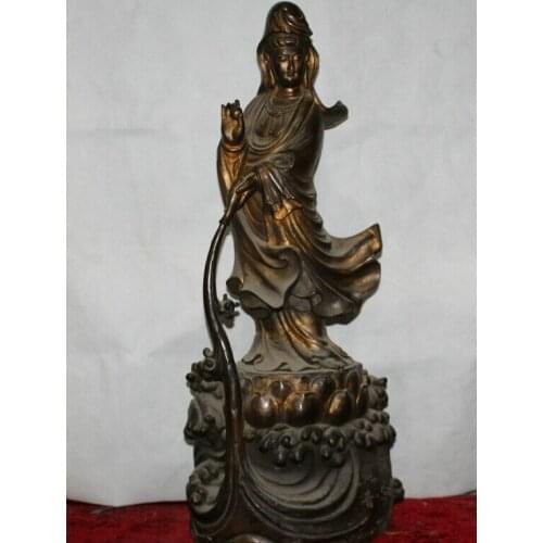 Fast shipping USPS to USA S2420 28" Chinese Buddhism Copper stand Kwan-yin Guan Yin Boddhisattva Goddess Statue