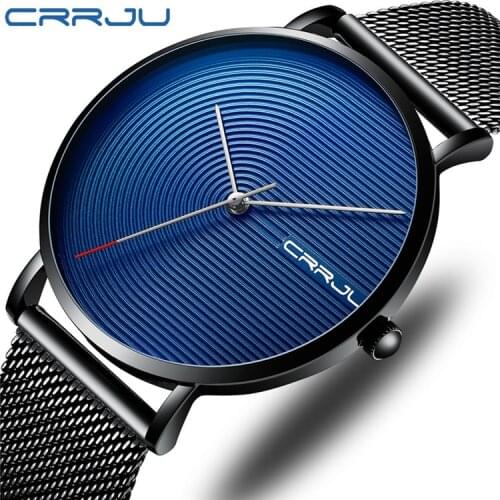 Classic CRRJU 2164 Men Watch Luxury Brand Watch Black Stainless Steel Minimalist Male Clock Waterproof Quartz Men Wristwatches