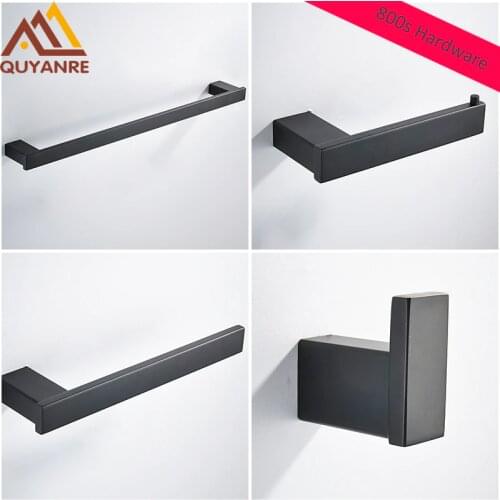 Matte Black Stainless Steel Bathroom Hardware Paper Holder Towel Bar Towel Ring Toothbrush Holder Bath Hardware Set Accessories