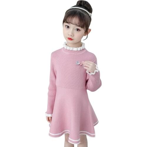 Kids Knitted Dresses For Girls Solid Color Girls Sweater Dress Warm Kid Dress Spring Autumn Clothes For Girls