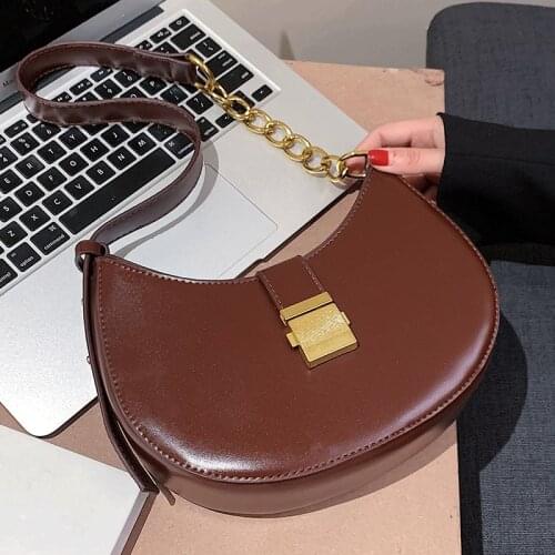 Designer Handbags Women Vintage Baguette Solid Color Ladies Shoulder Bags Chains Simple Style Women Bag Party Underarm Bag Sac