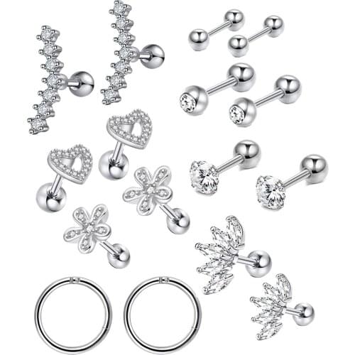 Fanpeijy Surgical steel & Copper Cz Crown Long Bar EAR Helix Piercing Tragus Stud Conch Earring Piercing