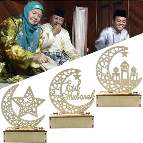EID Mubarak Wooden Pendant with LED Candles Light Ramadan Decorations For Home Islamic Muslim Party Eid Decor Kareem Ramadan#40