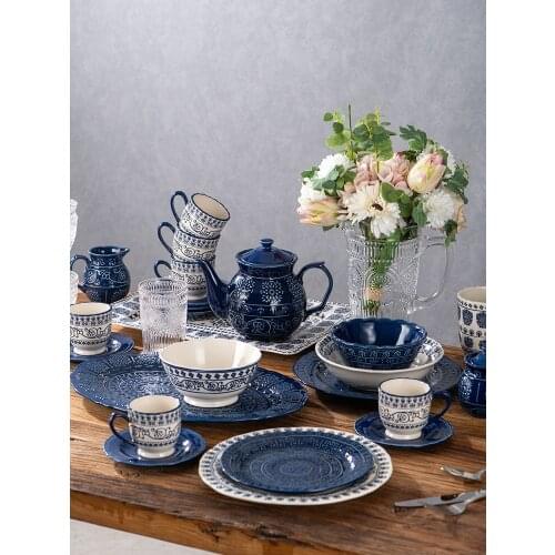 Versailles Series Ceramic Dinnerware Emboss Poland Breakfast Plate Set Salad Bowl Nordic Cup Saucer Sugar Tank 1300ml Teapot