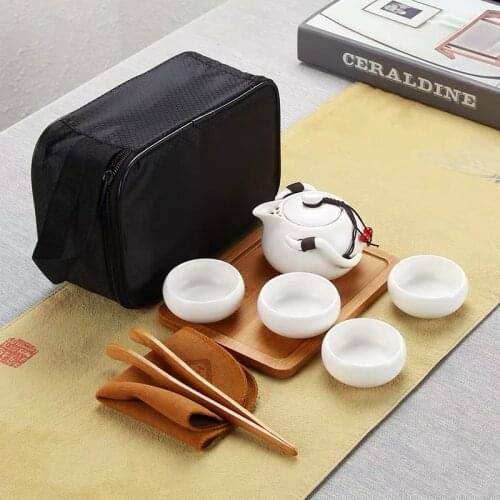 Ceramic Teapot Kettle Gaiwan Teacup Chinese Portable Tea Set Including 1 Tea Pot + 2/4 Cups with Gift Box Kung Fu Drinkware