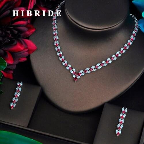 HIBRIDE Brilliant Marquise Cut Red CZ Dubai Jewelry Sets For Women Necklace Set Wedding Dress Accessories Party Show N-466