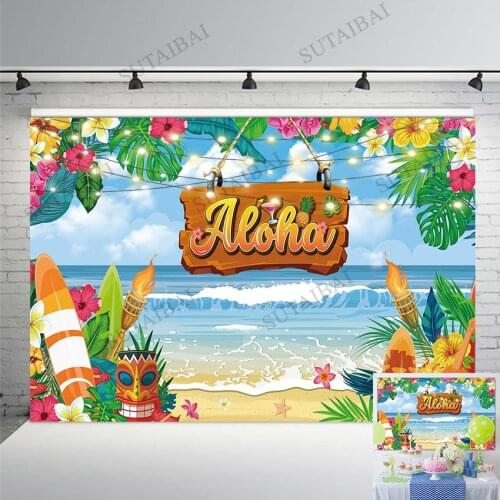 Summer Tropical Flowers Party Decorations Hawaiian Beach Palm Tree Birthday Aloha Backdrop Photography Background Photo Studio