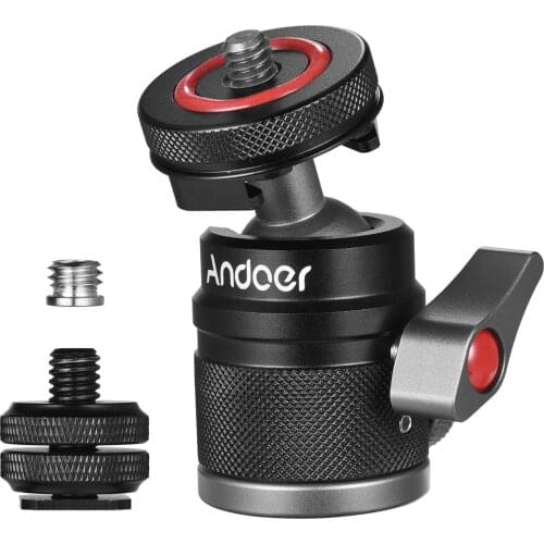 Andoer Mini Ball Head Adapter Monitor Mount Cold Shoe Adapter 360° Rotating 1/4" & 3/8" Screw for Mounting Camera Monitor