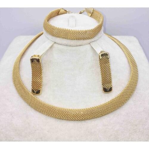 Wholesale fashion earrings/pendants/necklace 24K gold jewelry set for ladies birthday travel gift brides accessories