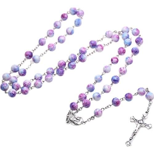 Handmade Rosary Necklace with Jesus Crucifix Prayer Beads Catholic Religious Ornament Christian Prayer Gift