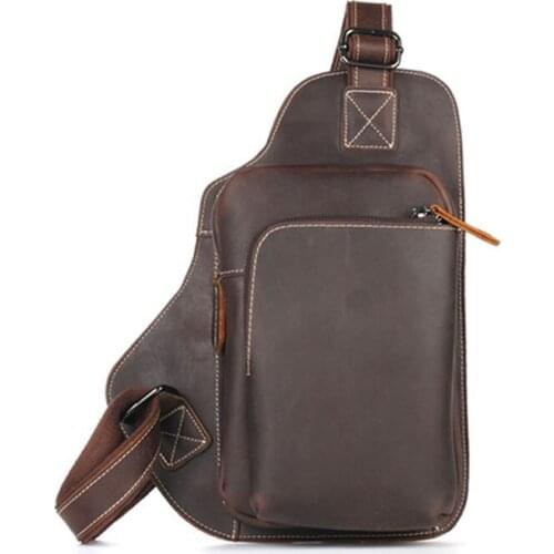 BOLEKE Mad Horse Leather man Chest bag original leather retro head cowhide casual shoulder crossbody bag