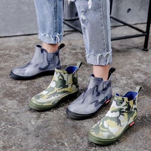 Mens Rain Boots PVC Ankle Boots Platform Rain Shoes 2021 Fashion Camouflage Slip on Rain Shoes Man Plus Size Male Shoe 43 44 45