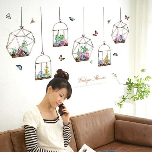 Multi-meat Plant Hanging Basket Wall sticker Plant Butterfly for Bedroom Living Room Decorative mural home decor Stickers 50*70