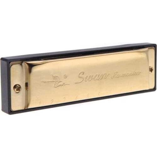 New Swan Key of C 10 Holes 20 Tone Diatonic Harmonica Golden for Student Music Instrument with Case 17000631 harmonica golden