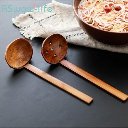 Creative Long Handle Wooden Spoons Natural Solid Wooden Spoon Hot Pot Colander Cute Kitchen Large Spoon For Kitchen Supplies
