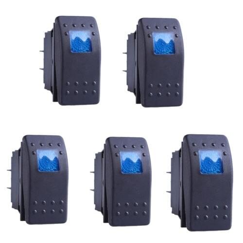 5x Waterproof MARINE BOAT CAR Rocker Switch 12V SPDT ON-OFF 4 PIN Blue LED Light