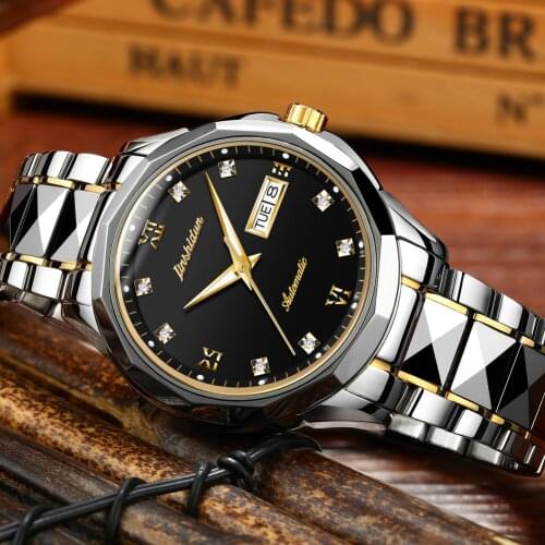 JSDUN 2021 Luxury Mens Watch Luminous Waterproof Stainless Steel Watch Mechanical Mens Date Calendar Business Watch 8813