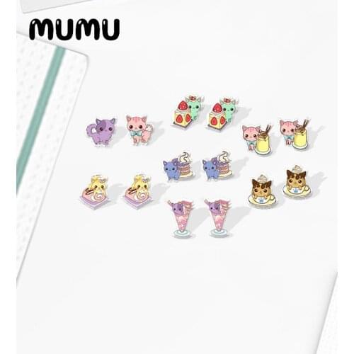 2020 New Funny Sweet Cat Afternoon Tea Stud Earring Kitty ice cream Acrylic Earring Sweet Handmade Earrings Epoxy Jewelrys