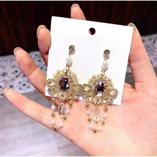 Korean version of the new drop earrings alloy light pearl tassel earrings female pendant earrings wedding party gift