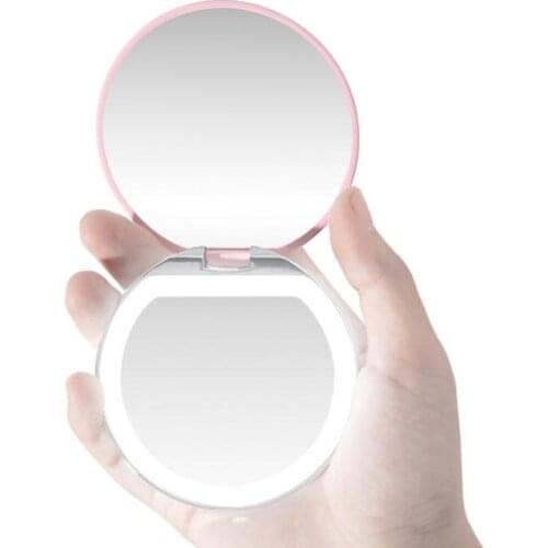 LED Light Mini Foldable Makeup Mirror Compact Pocket Cosmetic Mirror Travel Portable Lighting Mirror Gift SN3476