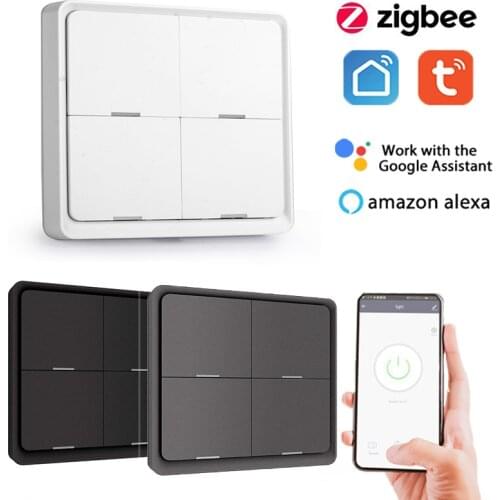 ZigBee 4Gang DIY Smart Scene Switch,Wireless Home Automation Switches,Tuya Smart Life APP Remote Control,Alexa Google Home Voice