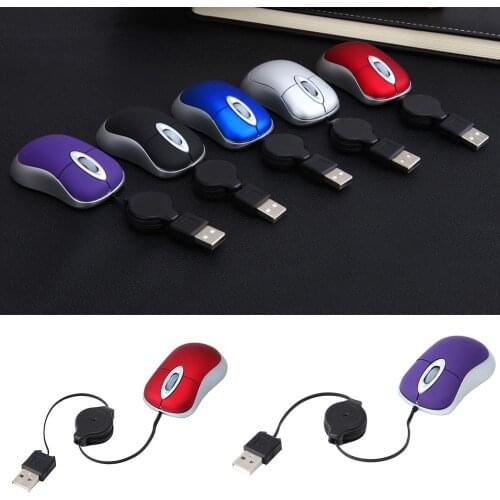Universal Cute Telescopic 3 Keys Adjustable 1600DPI Computer Laptop USB Optical Mini Wired Mouse With Retractable Digital Cable