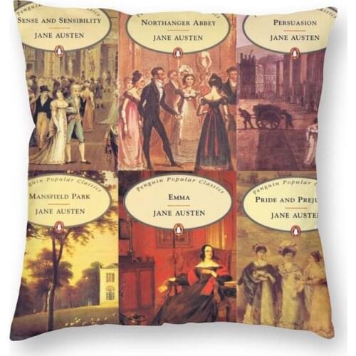 Jane Austen Vintage Books Cushion Cover Double Side 3D Print Throw Pillow Case for Sofa Fashion Pillowcase Home Decorative