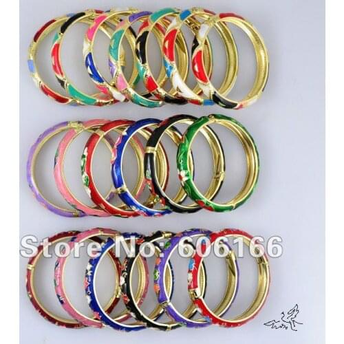 4pcs 10mm traditional Chinese Crafts Cloisonne Enamel Bangle Charming Elegant Alloy Cuff Bracelets Women Lady Fashion Jewelry